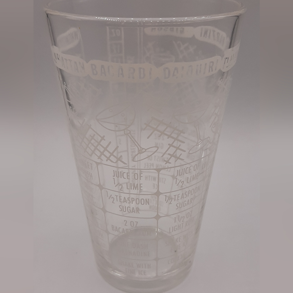 VTG Federal Glass Bartender Cocktail Mixed Drink Recipe Shaker Glass Strainer +